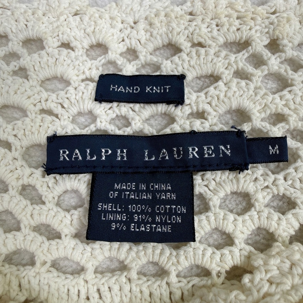Ralph Lauren Hand Knit Crochet Dress Cream Ivory Cotton Italian Yarn Womens M - Picture 3 of 6